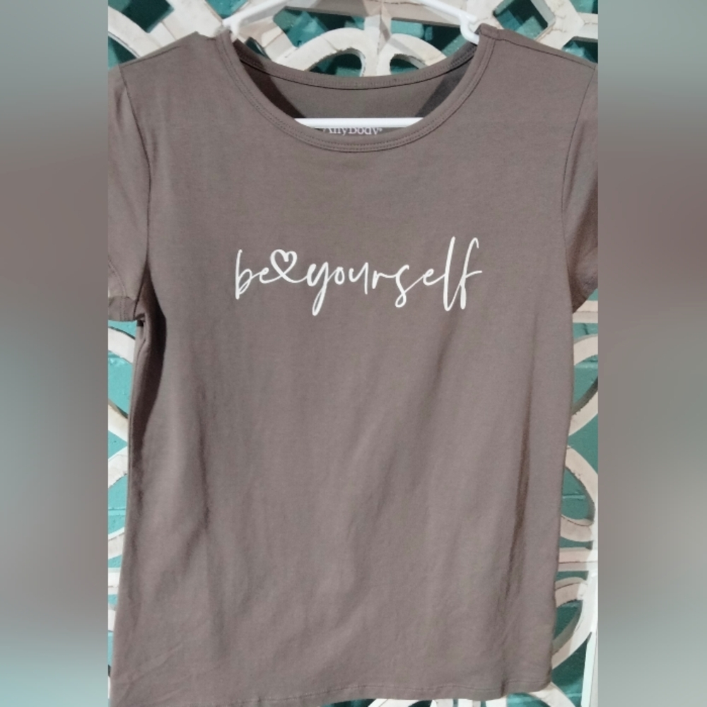 AnyBody "Be Yourself" Brown Short Sleeve Tee